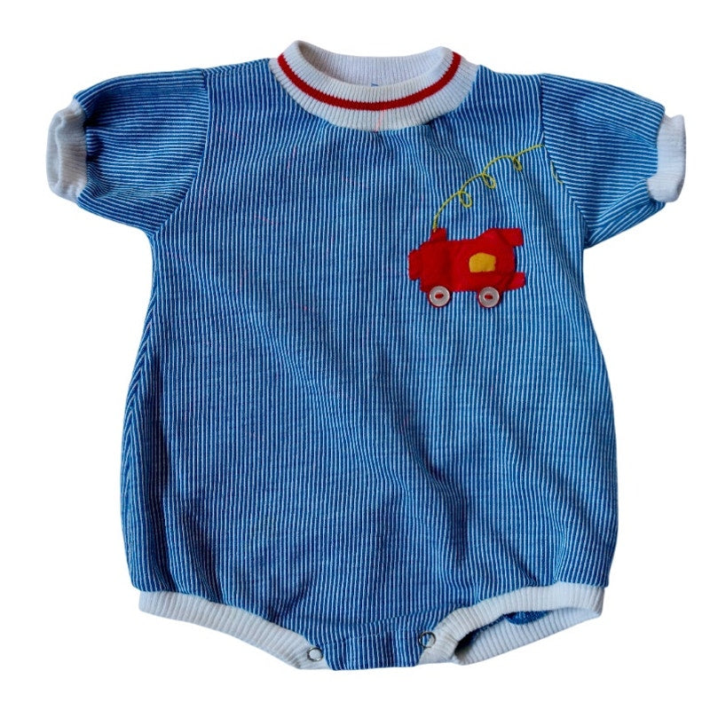 Vintage Pinstripe Choo-Choo Onesie - Sz 12m