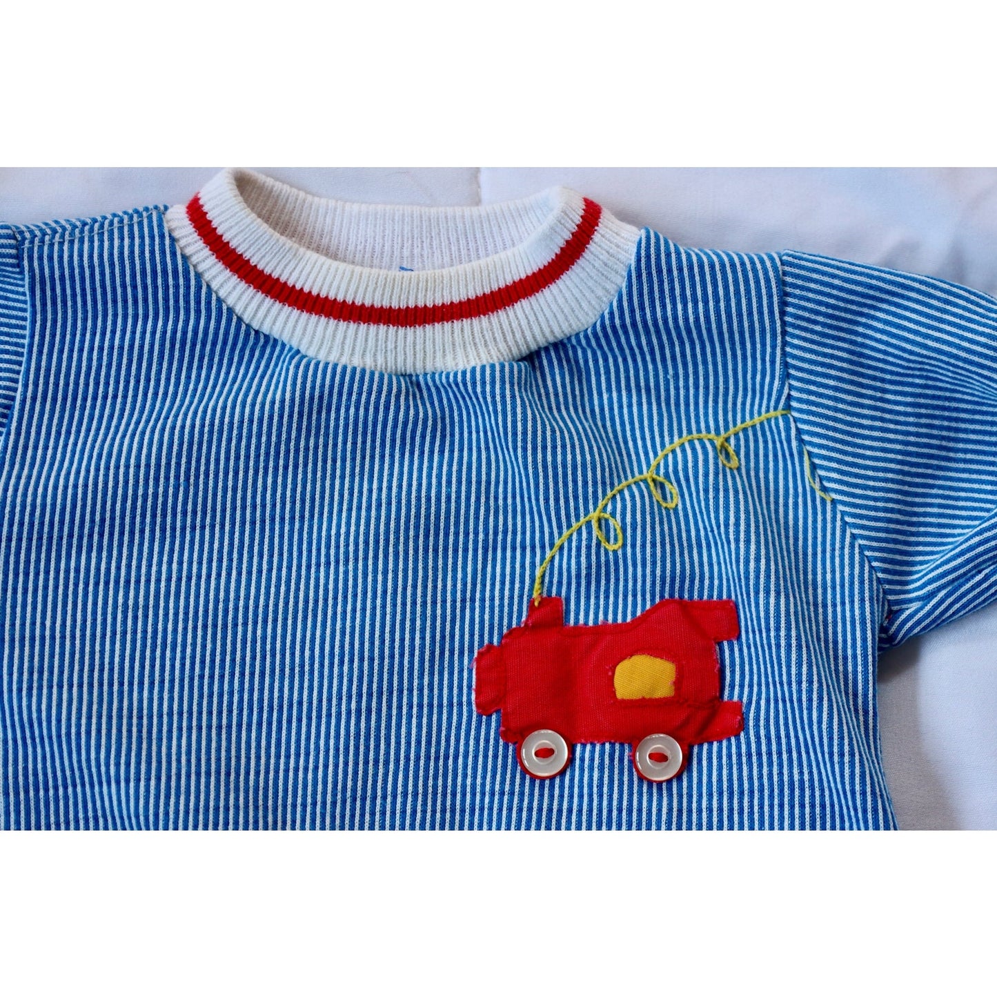Vintage Pinstripe Choo-Choo Onesie - Sz 12m