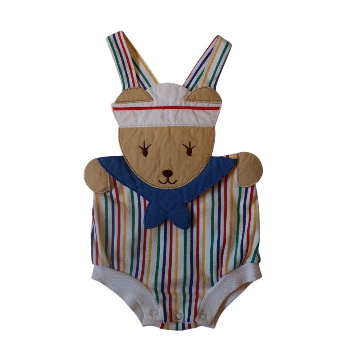 Vintage Teddy Bear Striped Romper - 18m