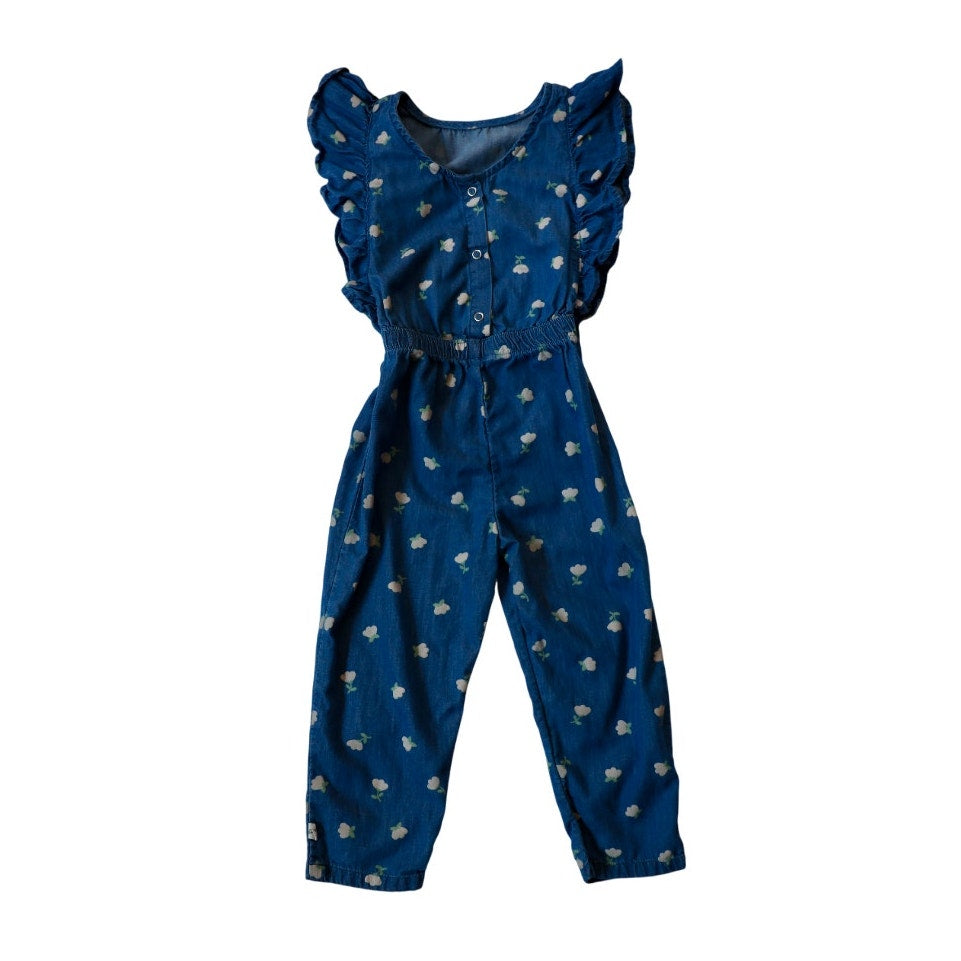 Easy Peasy Floral Print Denim Jumpsuit - Sz 4T