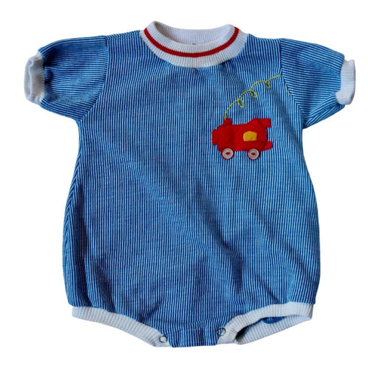 Vintage Pinstripe Choo-Choo Onesie - Sz 12m