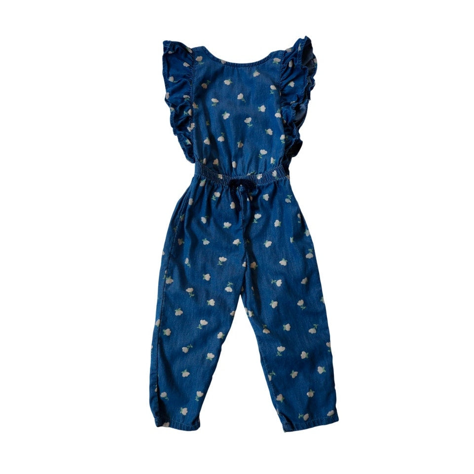 Easy Peasy Floral Print Denim Jumpsuit - Sz 4T