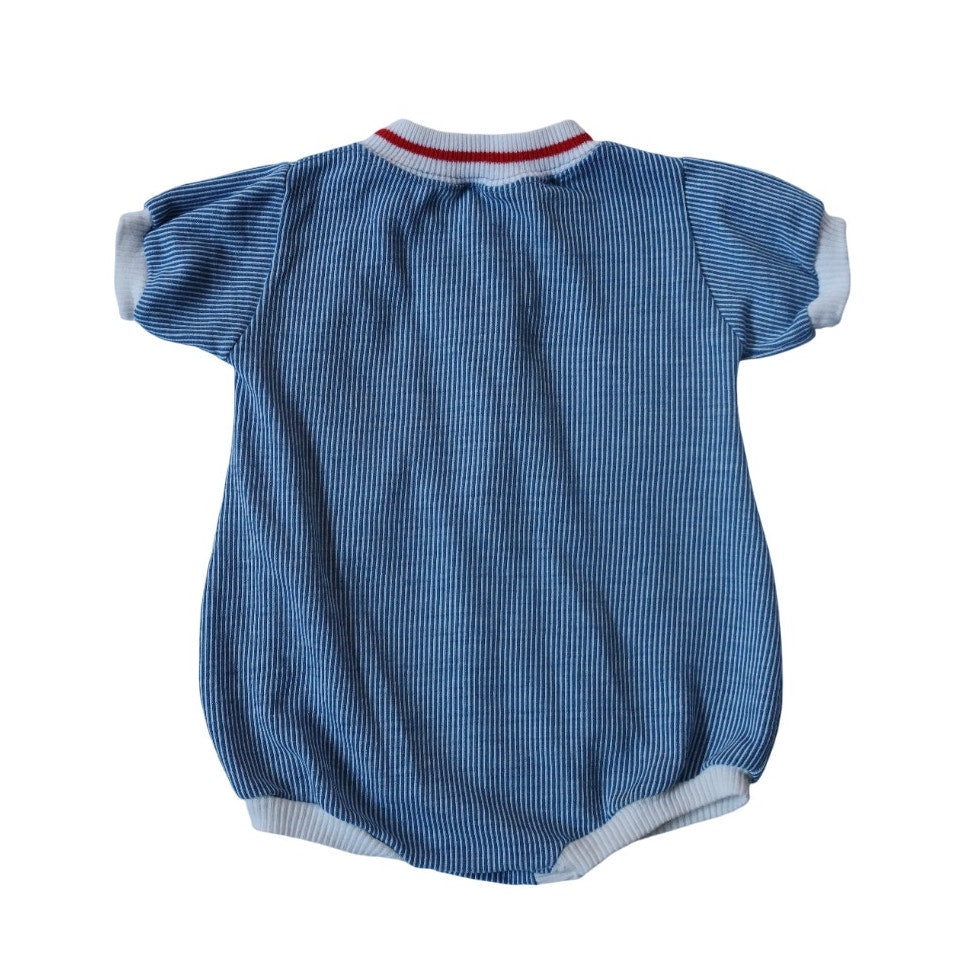 Vintage Pinstripe Choo-Choo Onesie - Sz 12m