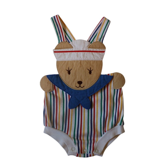 Vintage Teddy Bear Striped Romper - 18m